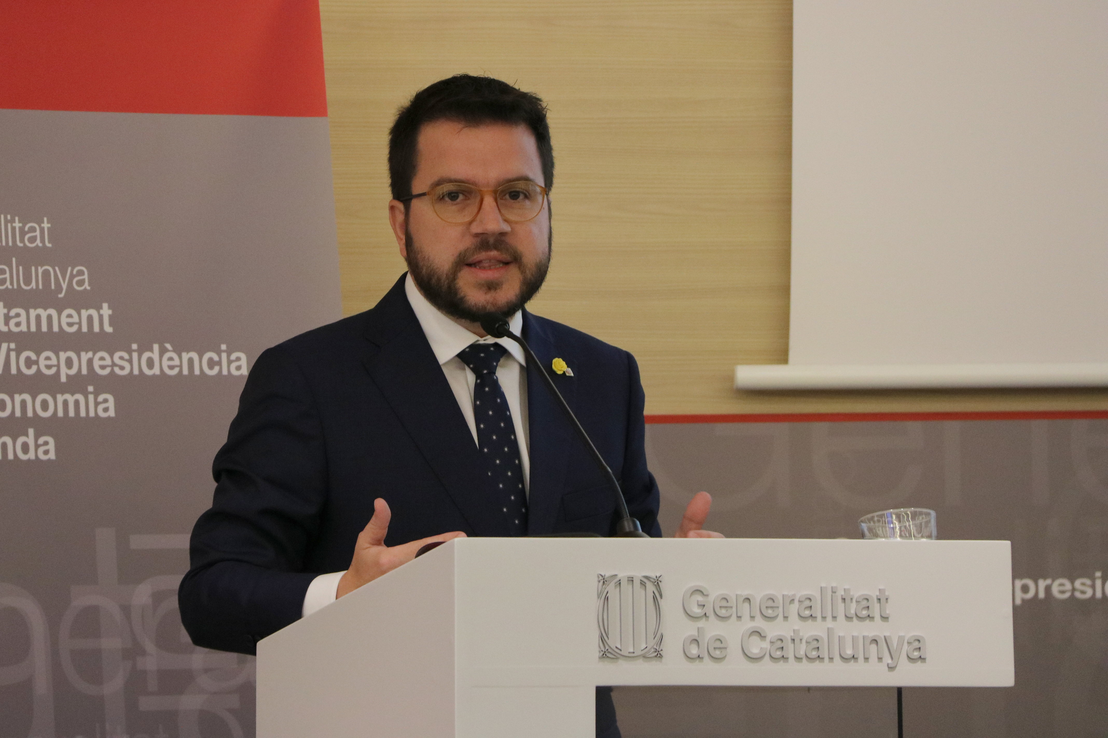Pere Aragonès presenting an overview of Catalonia’s economy on July 18, 2019 (Andrea Zamorano/ACN)
